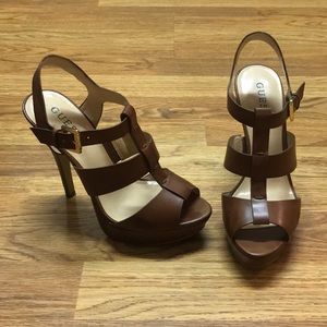 Guess Platform Brown Sandal Heels Size 7